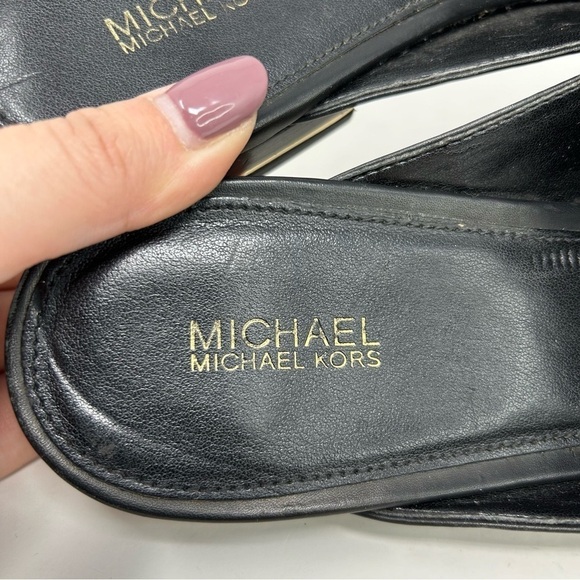Michael Michael Kors Black Leather Gold Stars Slip On Pointed Toe Mules Size 9.5 - Picture 13 of 14